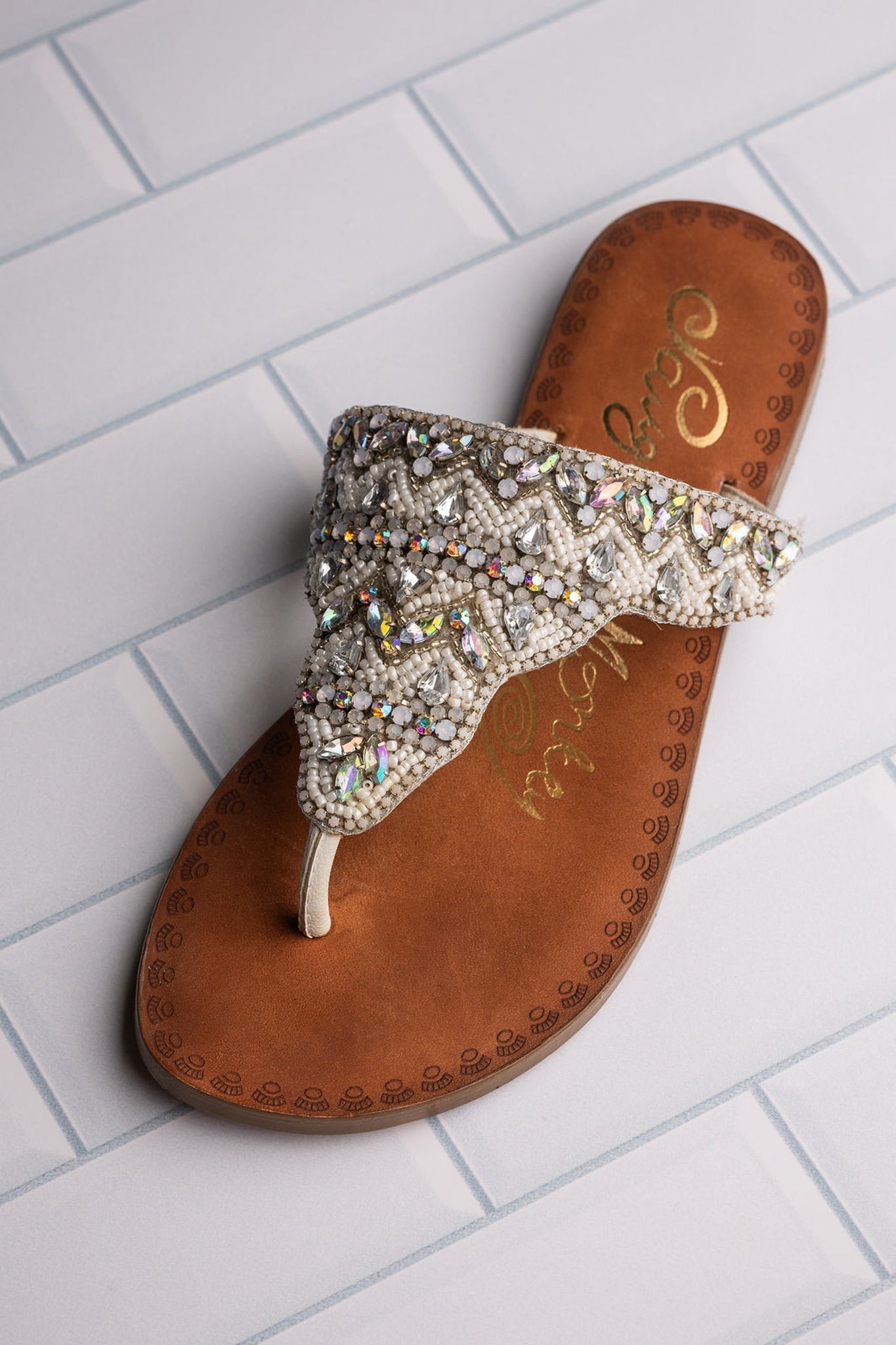 Loving U White Jeweled Bridal Sandals Premium Leather Upper Naughty Monkey
